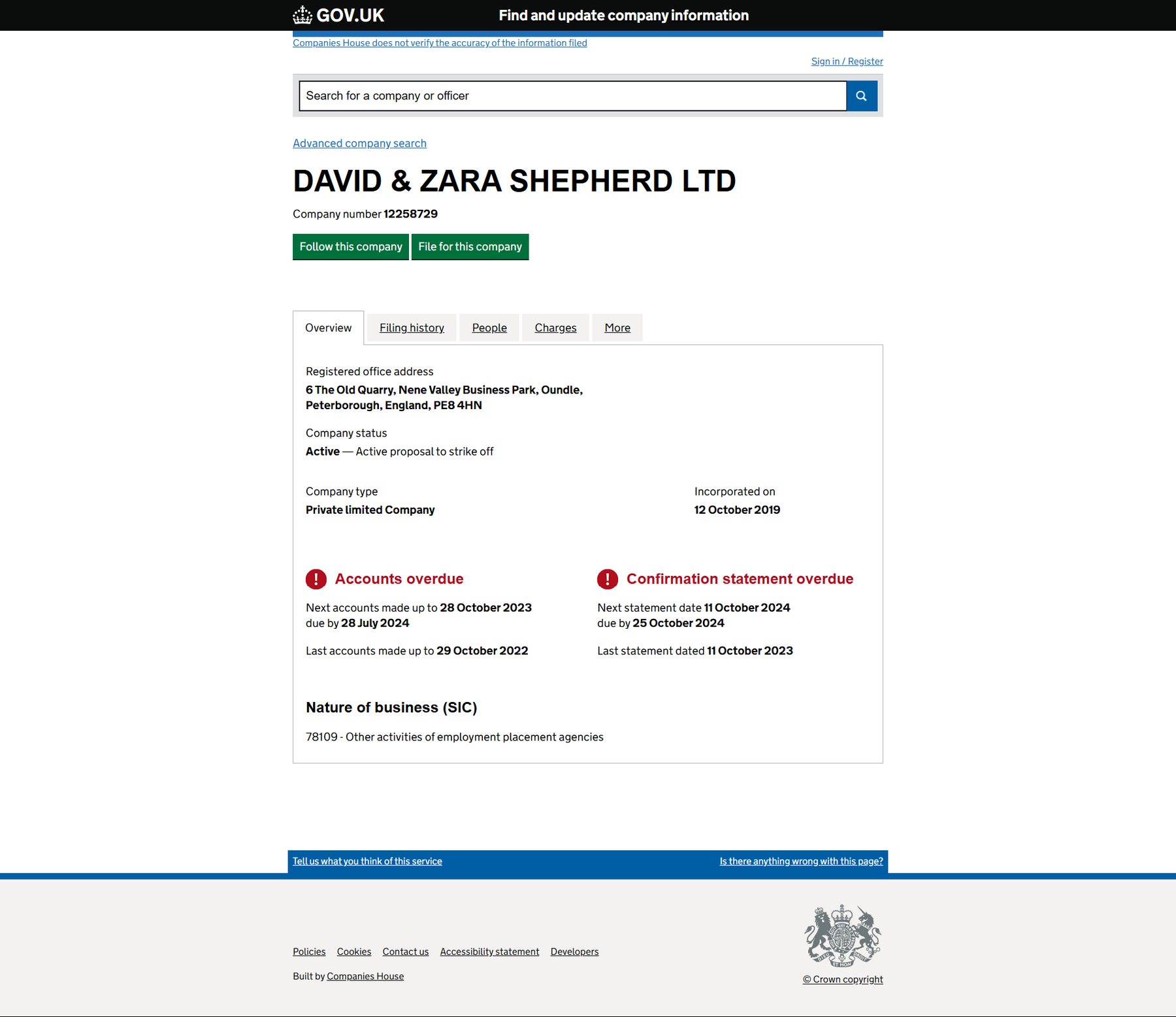 Companies House David Zara Shepherd Ltd