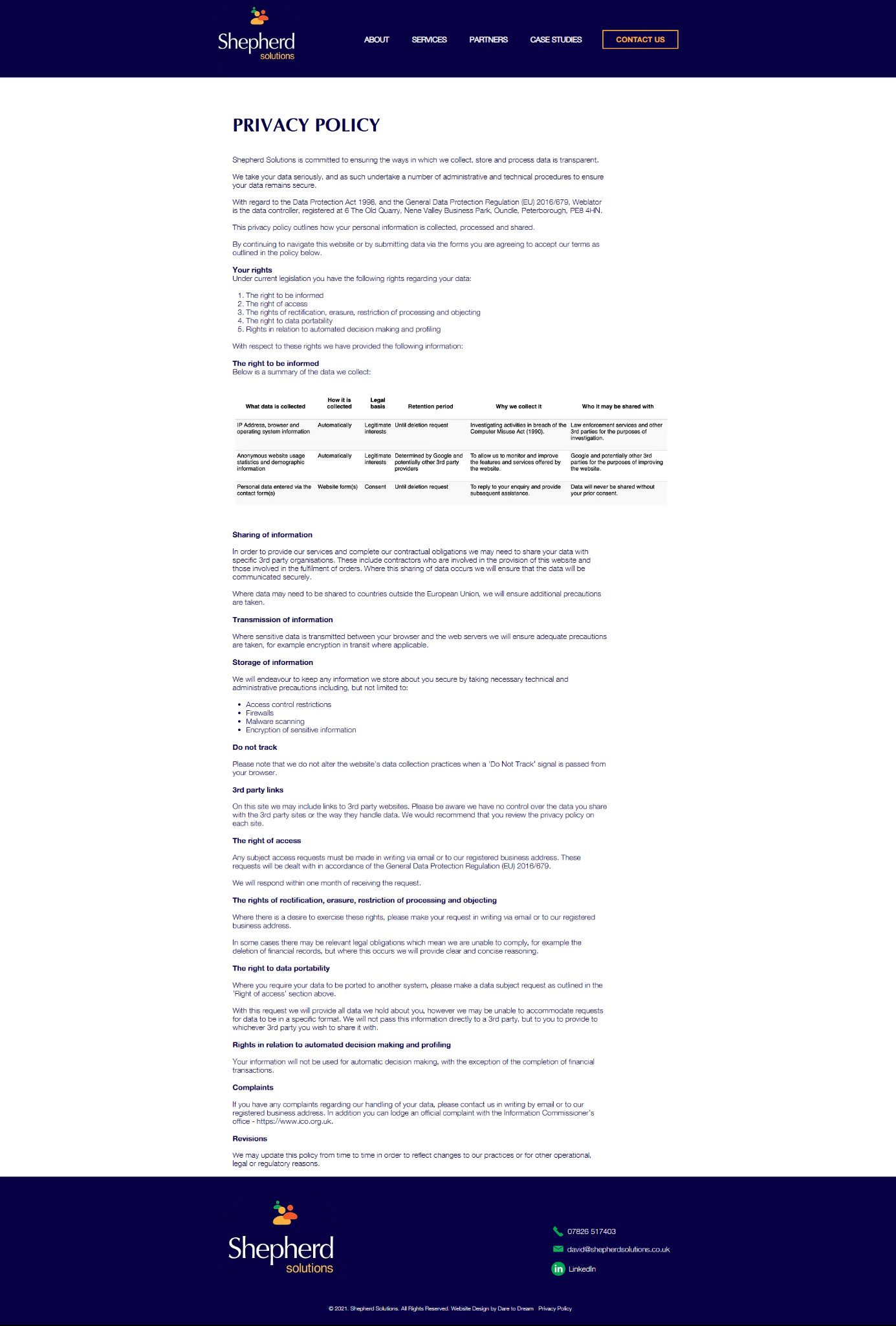 Shepherd Solutions Privacy Policy