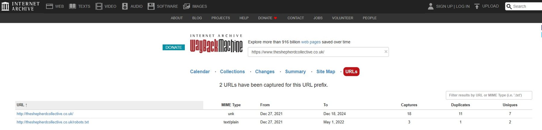 Wayback Shepherd Collective Url Captures