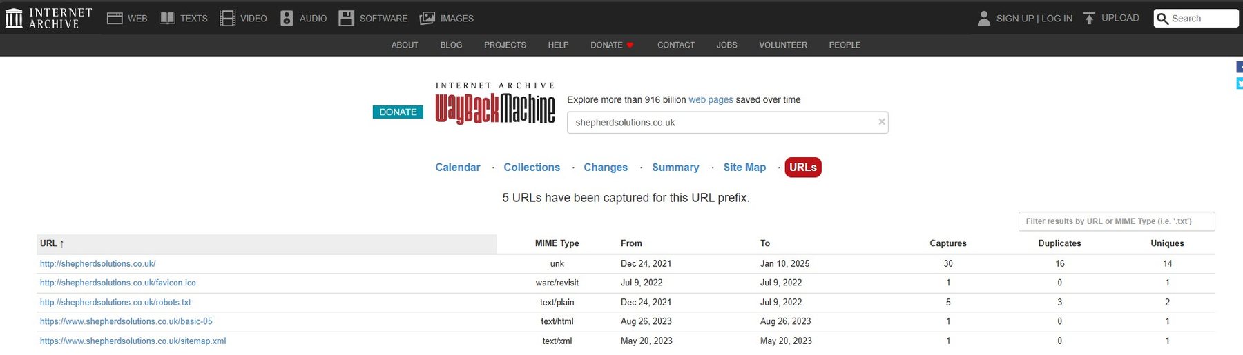 Wayback Shepherd Solutions Url Captures