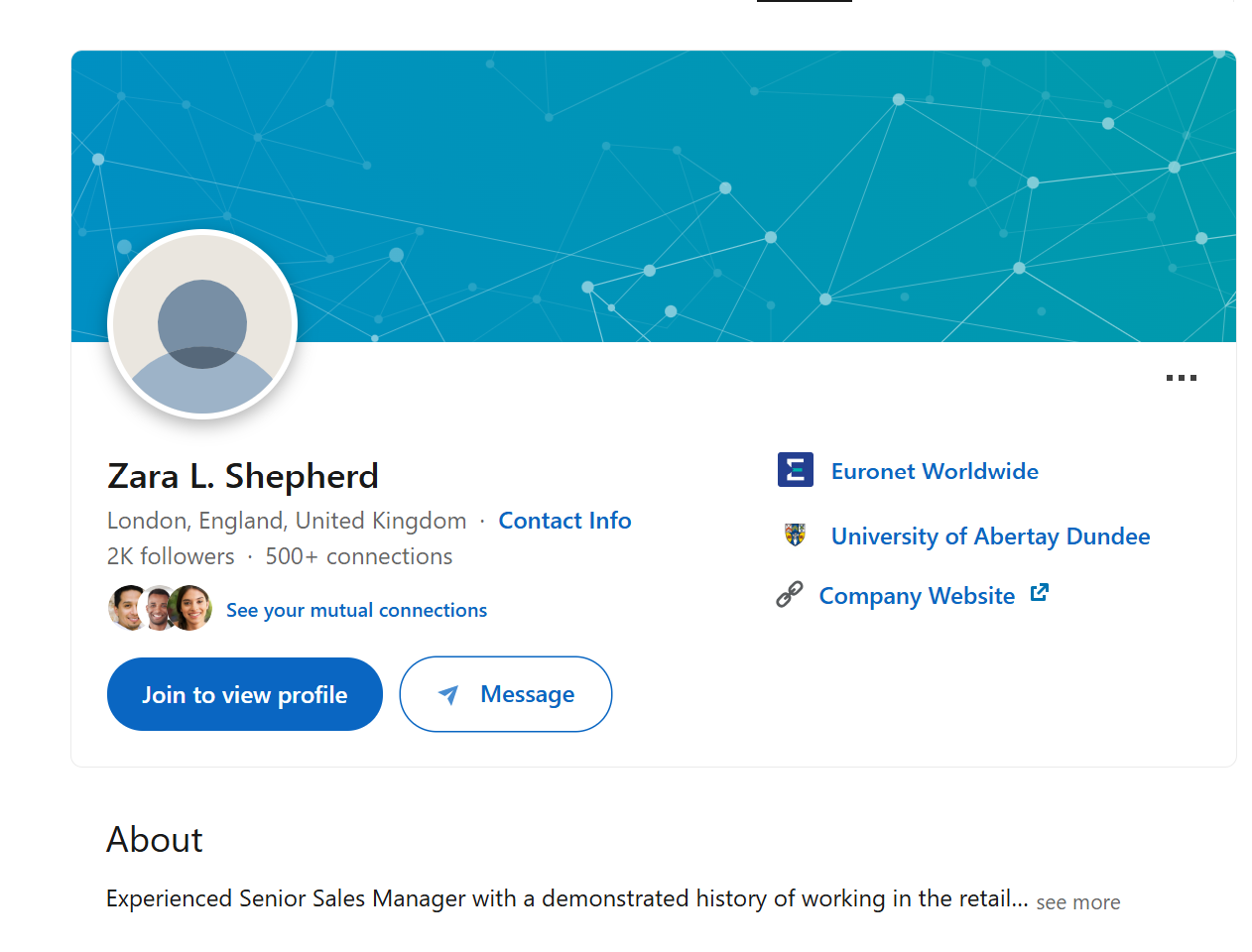 Zara L. Shepherd LinkedIn profile screenshot